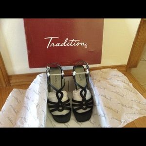 Tradition black strappy heels